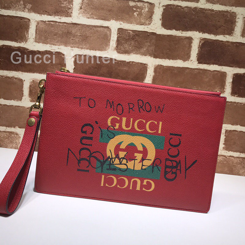 Gucci Coco Capitán Vintage Logo Portfolio Pouch Clutch Bag Red 494320